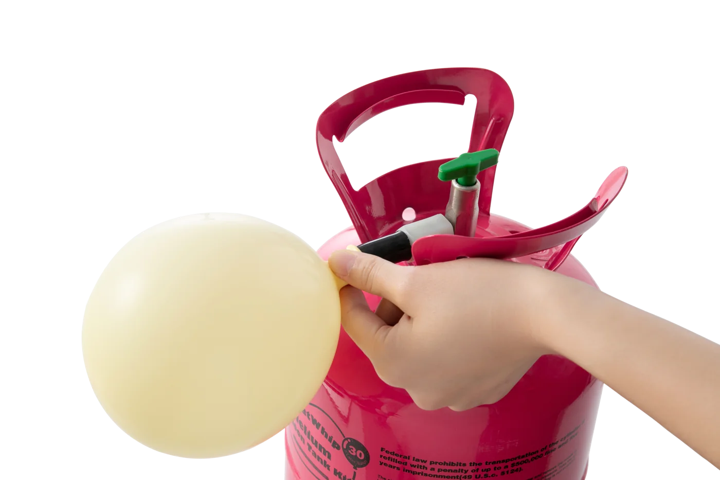 A balloon being inflated using the helium tank nozzle
