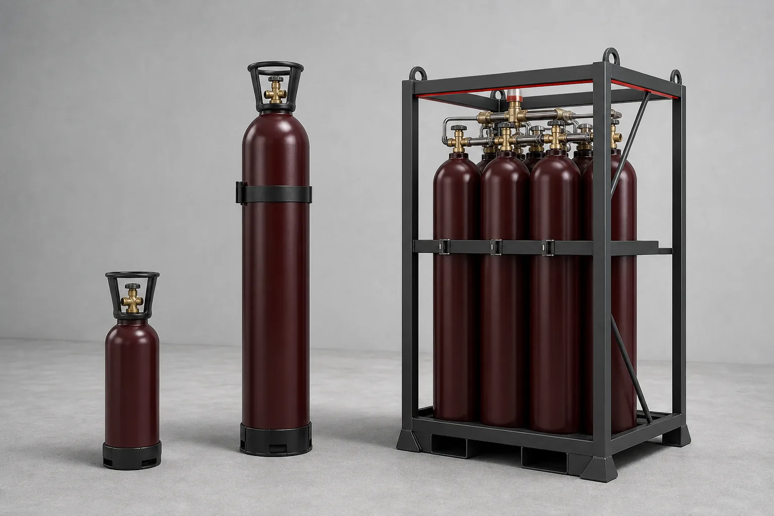 Representative portable cylinder, industrial cylinder and manifolded pack formats
