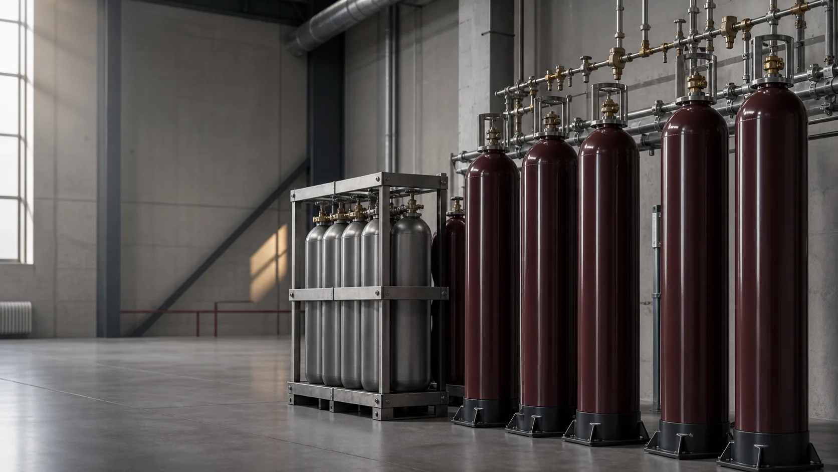 Industrial gas cylinders in an operating environment