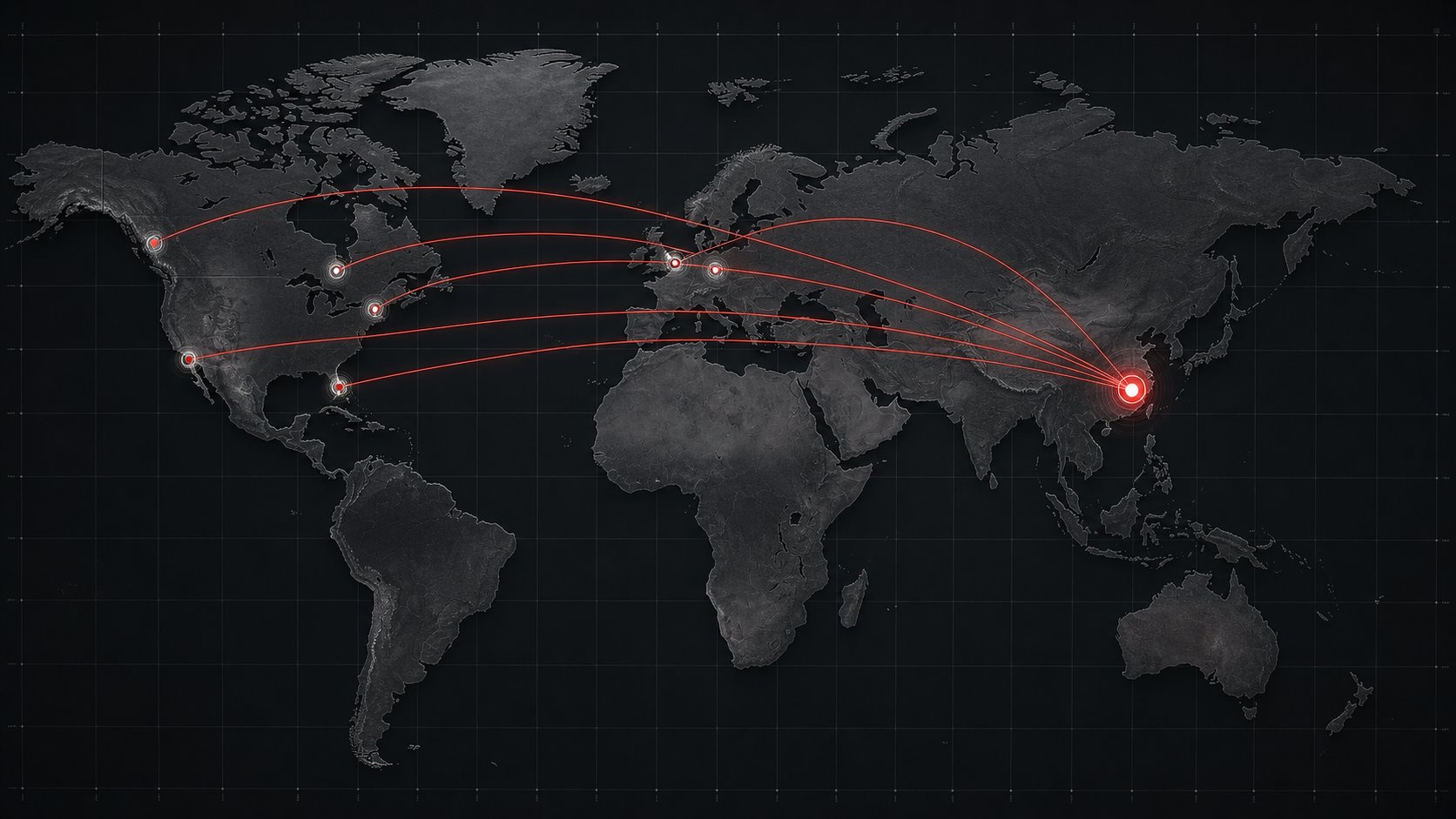 Supply planning map connecting Shanghai with priority markets in North America and Europe