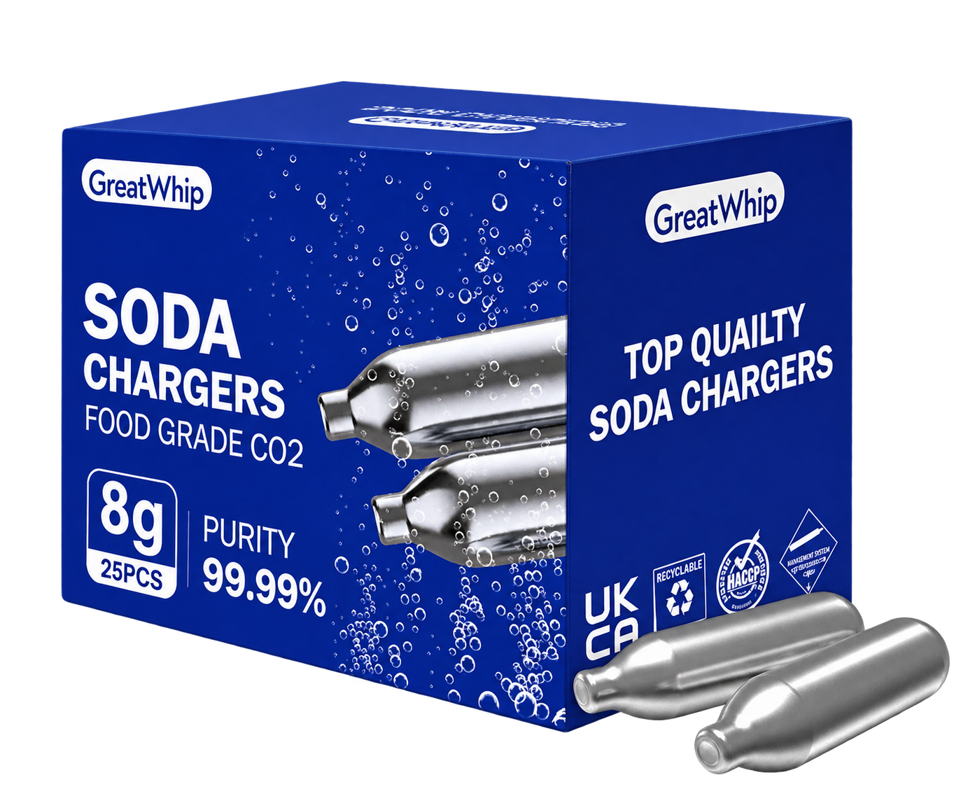 GreatWhip 8g CO2 soda chargers and pack