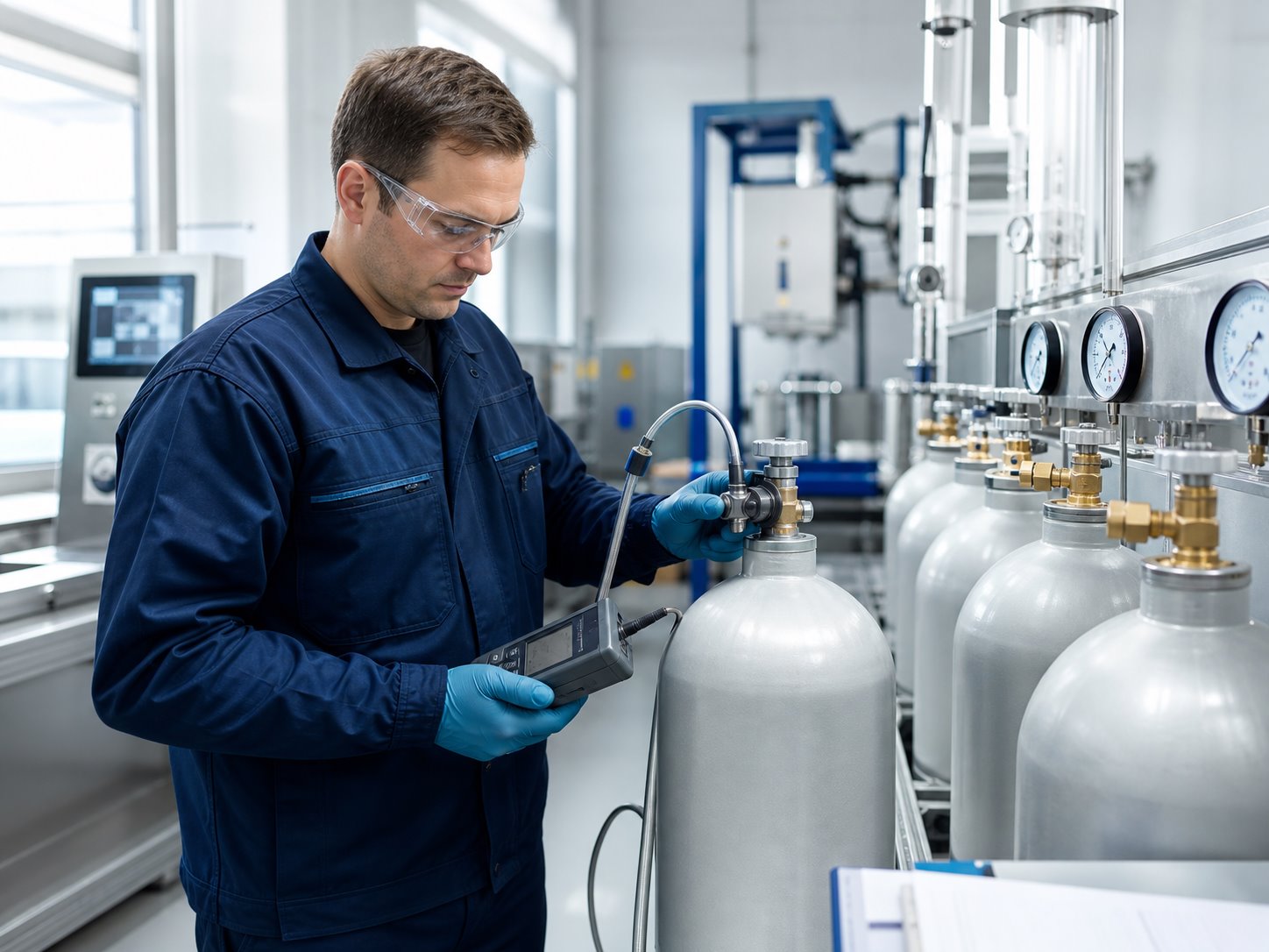Technician carrying out a cylinder test