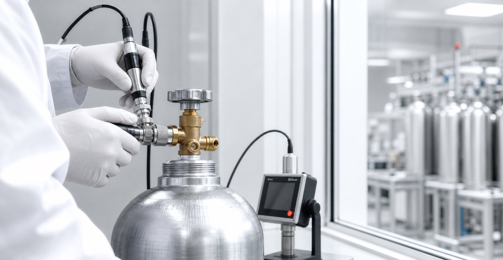 Technician inspecting a cylinder valve