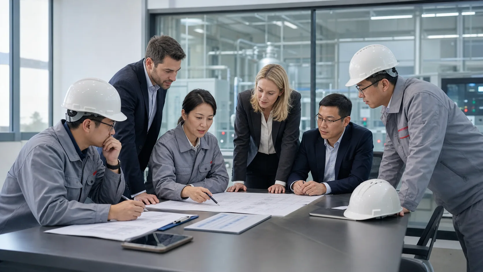 Cross-functional industrial gas team reviewing a production and shipment plan