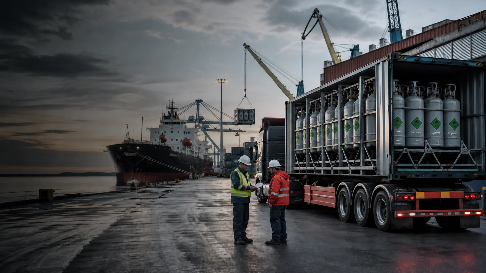 Non-flammable compressed-gas cargo at an international port
