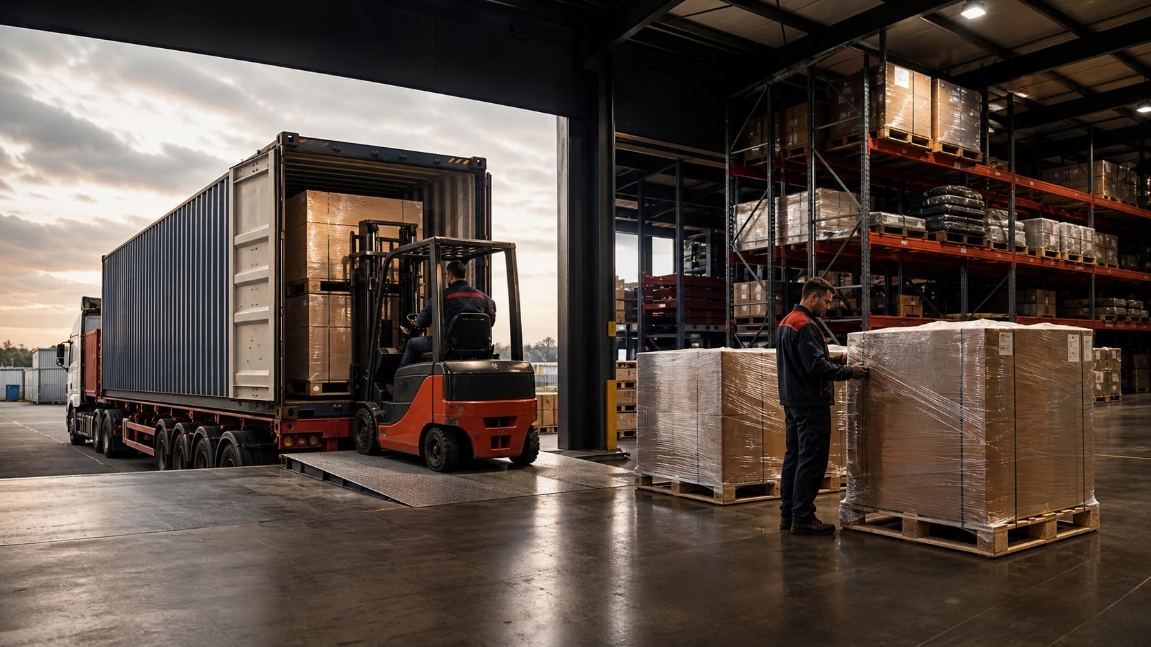 Full-container loading and pallet fulfilment in a warehouse