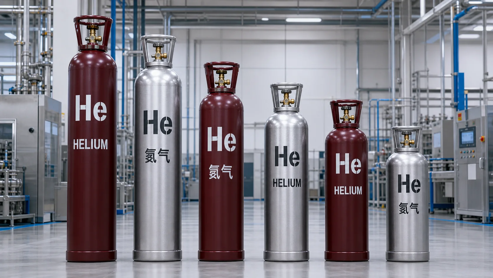 Industrial helium cylinders with He markings