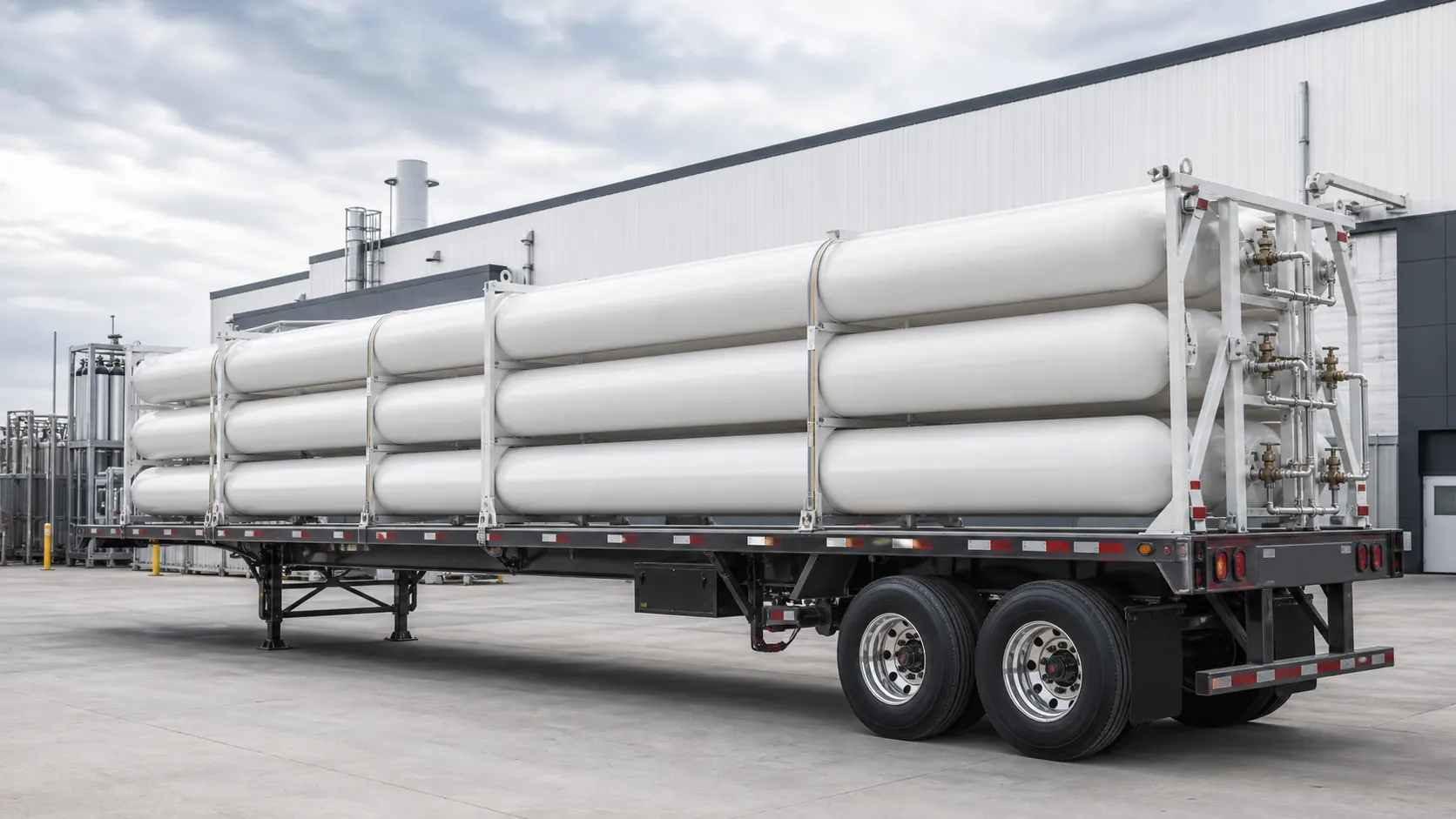Long-tube trailer for large-volume industrial helium transport