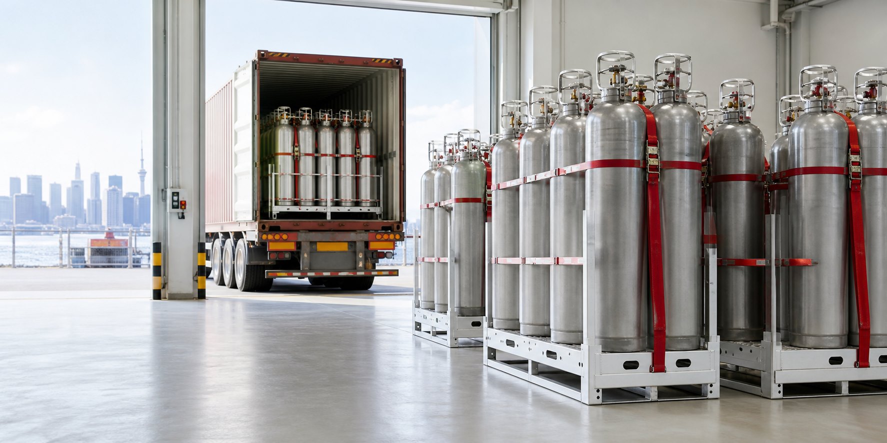 Industrial helium cylinders prepared for international delivery